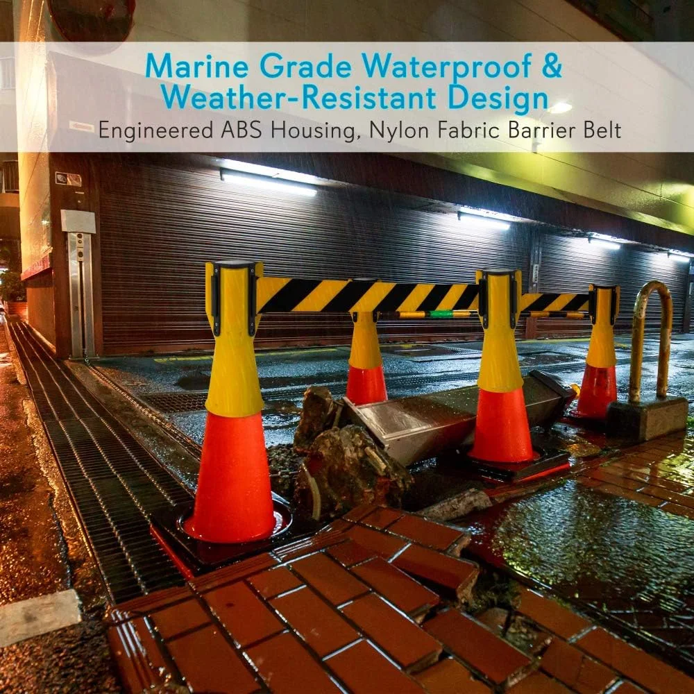 نوار خطر قیفی ترافیکی 2 عددی Pyle - نوار مانع جمع شونده قیفی ترافیکی، دید بالا با طراحی راه راه زرد روشن، به صورت جفتی به فروش می رسد