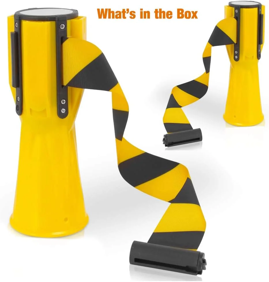 نوار خطر قیفی ترافیکی 2 عددی Pyle - نوار مانع جمع شونده قیفی ترافیکی، دید بالا با طراحی راه راه زرد روشن، به صورت جفتی به فروش می رسد