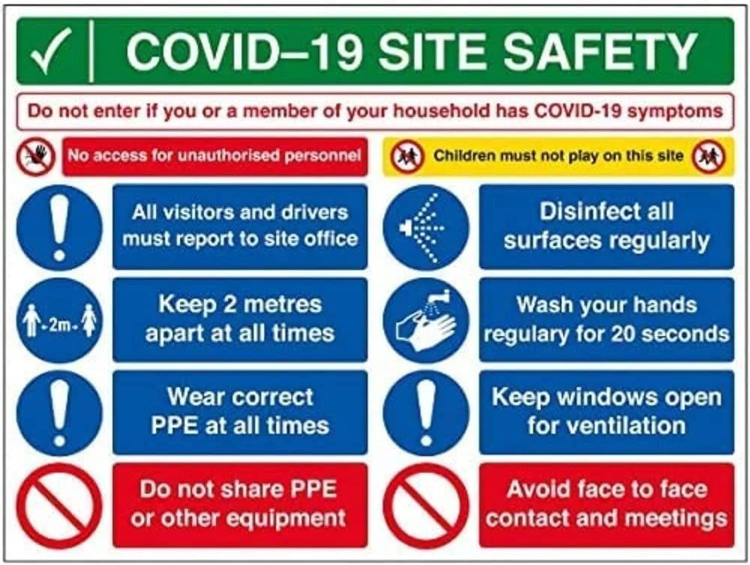تابلو ایمنی محل کار V Safety CV192BR-R2 - علائم ایمنی سایت کووید-19 - اگر علائمی دارید 600mm x 450mm - پلاستیک سخت 2mm