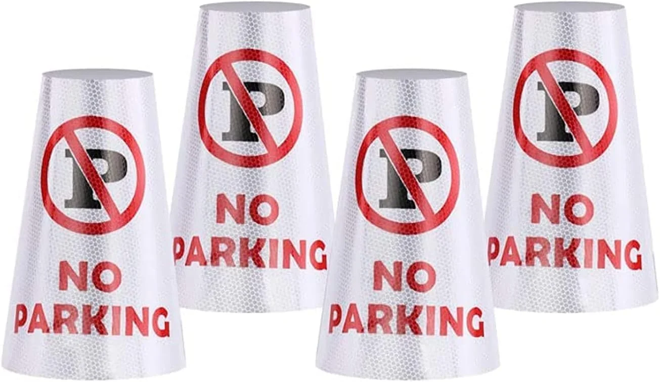 برچسب های بازتابنده یقه ای "پارکینگ ممنوع" بسته 4 عددی BPA®، 32 در 25 سانتی متر، علائم با دید بالا 360 درجه برای مخروط های ایمنی ترافیکی، مناسب برای جاده، راهرو و استفاده در فضای باز