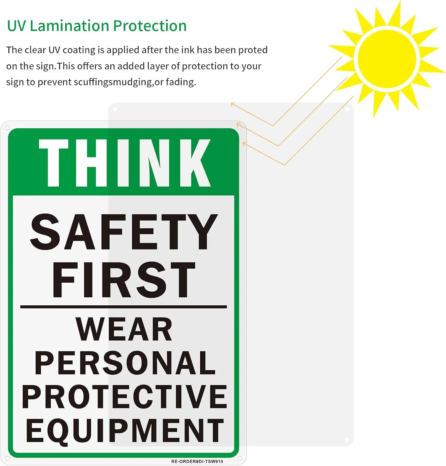 تابلو احتیاط اول ایمنی - بسته 2 عددی تابلوی استفاده از تجهیزات حفاظت فردی، 25x35 سانتی متر آلومینیومی بازتابنده برای استفاده در محیط های داخلی یا خارجی - محافظت شده در برابر اشعه ماوراء بنفش - مقاوم در برابر محو شدن - ضد آب و هوا تابلو احتیاط اول ایمنی - بسته 2 عددی تابلوی استفاده از تجهیزات حفاظت فردی، 25x35 سانتی متر آلومینیومی بازتابنده برای استفاده در محیط های داخلی یا خارجی - محافظت شده در برابر اشعه ماوراء بنفش - مقاوم در برابر محو شدن - ضد آب و هوا