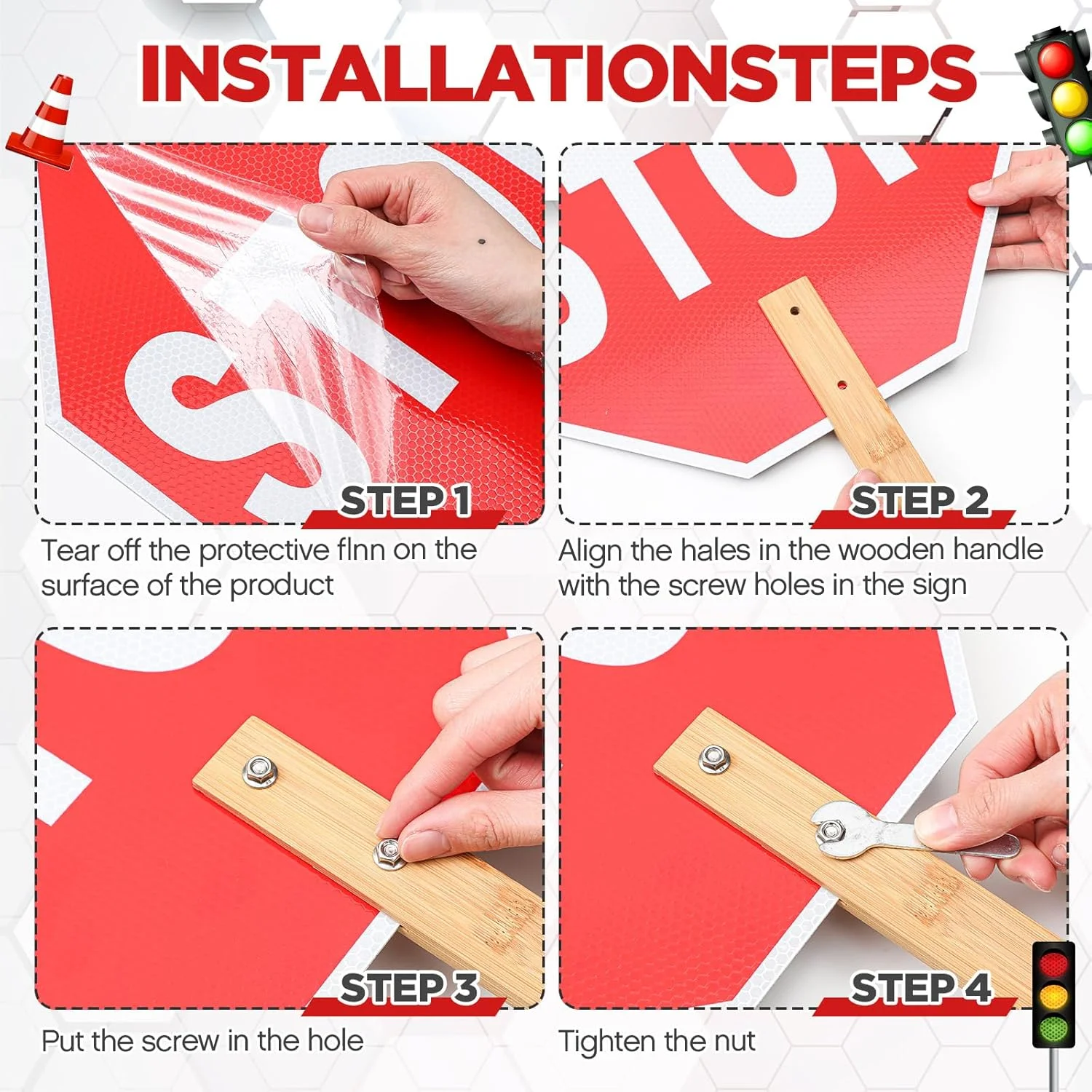 مجموعه 4 عددی شامل تابلوی ایست و حرکت، چوب راهنمایی رانندگی، و جلیقه ایمنی بازتابنده Jeere - تابلوی ایست نگهبان عبور 13 اینچی با دسته، باتوم کنترل ترافیک LED 17 اینچی و جلیقه امنیتی دید بالا برای جاده، فرودگاه و پارکینگ مجموعه 4 عددی شامل تابلوی ایست و حرکت، چوب راهنمایی رانندگی، و جلیقه ایمنی بازتابنده Jeere - تابلوی ایست نگهبان عبور 13 اینچی با دسته، باتوم کنترل ترافیک LED 17 اینچی و جلیقه امنیتی دید بالا برای جاده، فرودگاه و پارکینگ