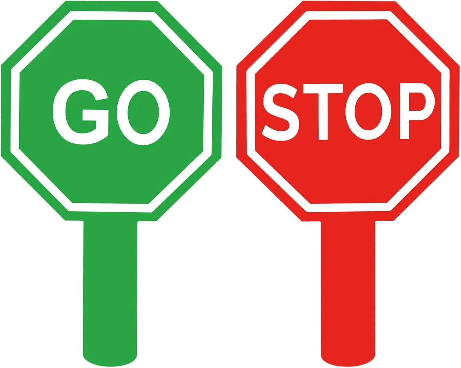 بسته 2 عددی تابلوی ایست و حرکت با دسته، 25x15 سانتی متر، تابلوی هشدار بازتابنده دو طرفه برای هدایت ترافیک و ایمنی خیابان (قرمز، سبز)