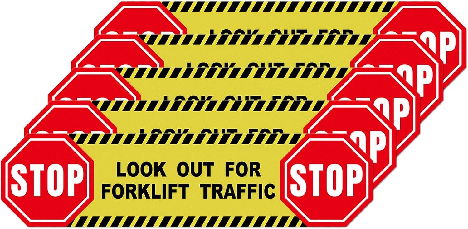 برچسب کف زمین احتیاط ترافیک لیفتراک YIKIADA، بسته 5 عددی، 6 × 24 اینچ، علامت هشدار ایمنی، وینیل خود چسب ضد آب برای کارگاه ساختمانی، انبار، محل کار