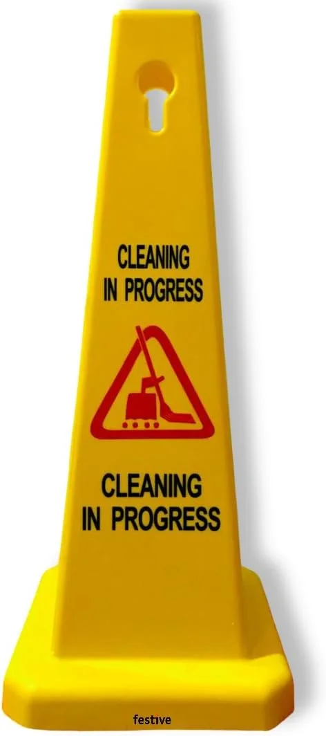 مخروط ایمنی "در حال تمیزکاری"، مخروط ایمنی زرد با علامت هشدار، ساختار مقاوم، دید بالا، تابلوی بادوام با دید 4 طرفه، به راحتی برای تمیز کردن کف قابل توجه است 68x28x28 سانتی متر