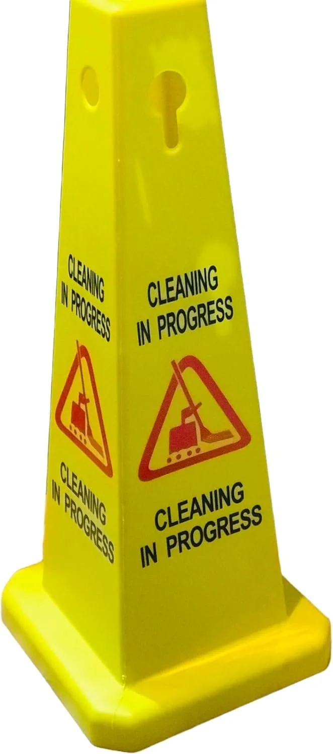 مخروط ایمنی "در حال تمیزکاری"، مخروط ایمنی زرد با علامت هشدار، ساختار مقاوم، دید بالا، تابلوی بادوام با دید 4 طرفه، به راحتی برای تمیز کردن کف قابل توجه است 68x28x28 سانتی متر