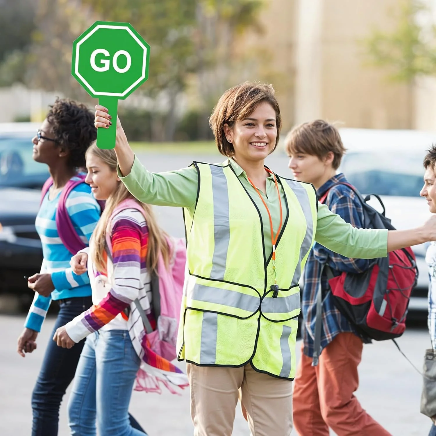 بسته 2 عددی تابلوی ایست و حرکت با دسته، 25x15 سانتی متر، تابلوی هشدار بازتابنده دو طرفه برای هدایت ترافیک و ایمنی خیابان (قرمز، سبز)