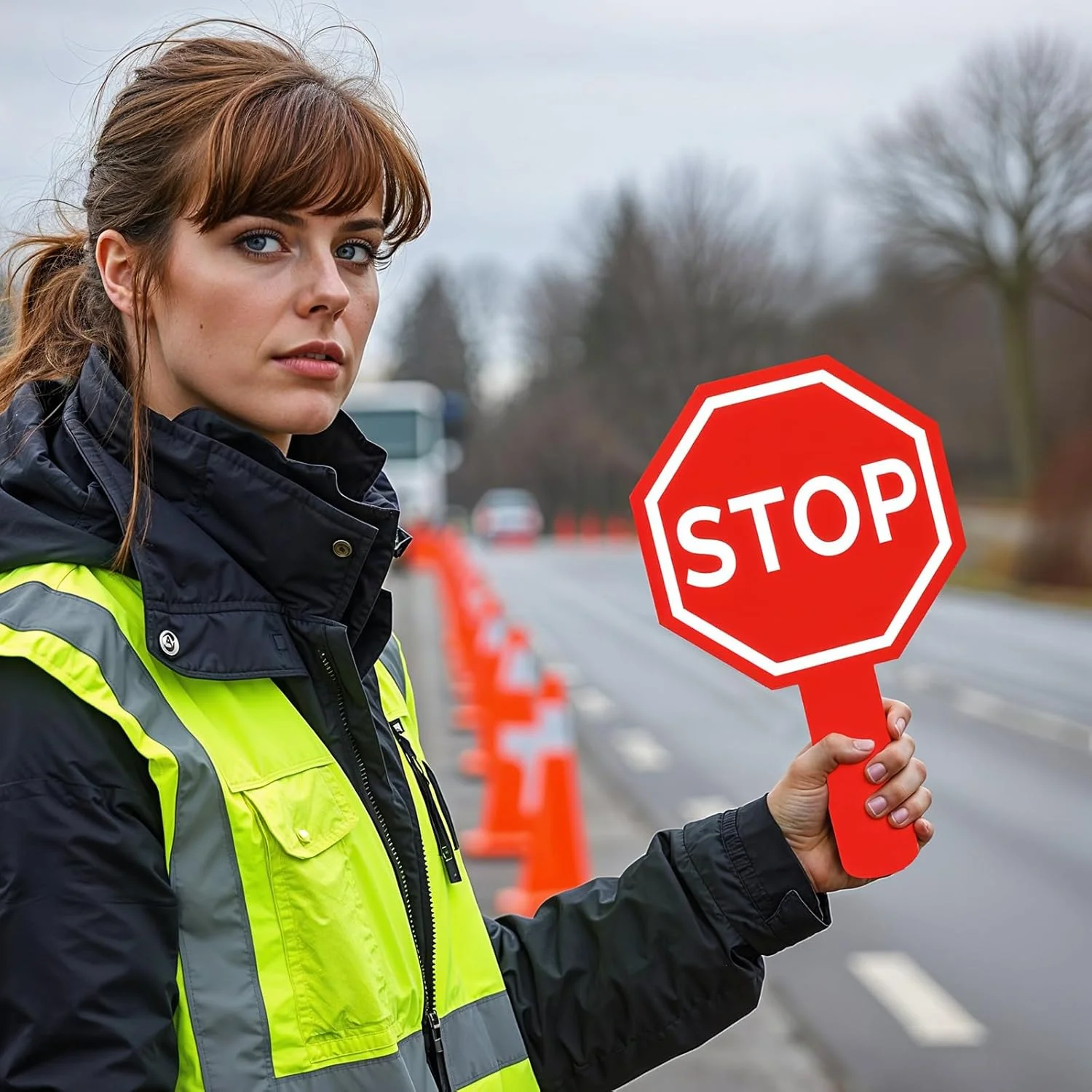 بسته 2 عددی تابلوی ایست و حرکت با دسته، 25x15 سانتی متر، تابلوی هشدار بازتابنده دو طرفه برای هدایت ترافیک و ایمنی خیابان (قرمز، سبز)