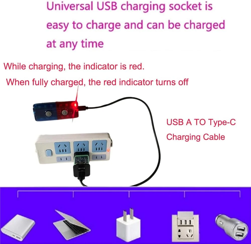 چراغ هشدار دهنده شخصی پلیس با گیره، چراغ شانه ای با سوت الکترونیکی، چراغ قوه و آهنربا برای نجات در فضای باز، راهنمایی ترافیک، گشت های پلیس، دوچرخه سواری، دویدن در شب، ایفای نقش (قرمز/آبی)