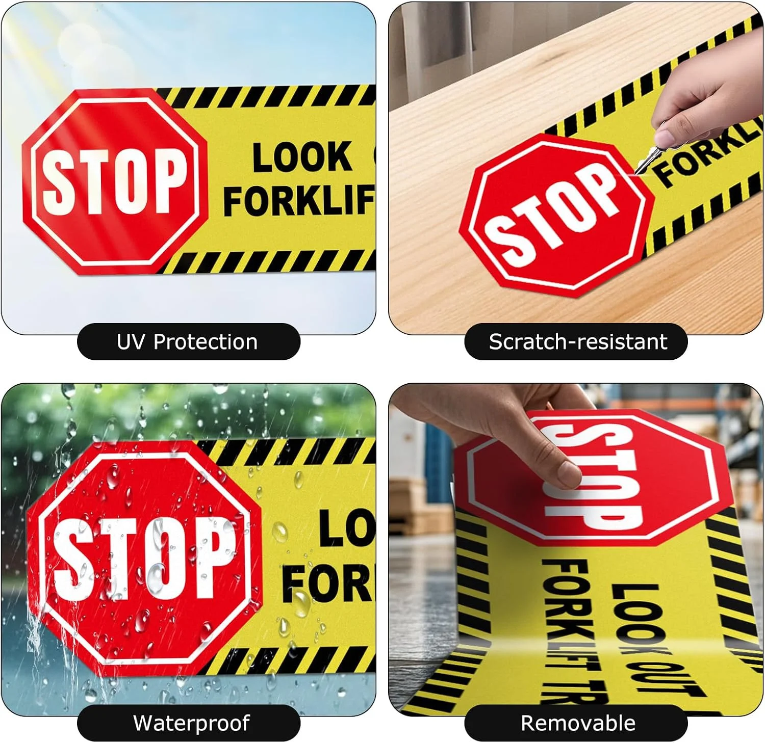 برچسب کف زمین احتیاط ترافیک لیفتراک YIKIADA، بسته 5 عددی، 6 × 24 اینچ، علامت هشدار ایمنی، وینیل خود چسب ضد آب برای کارگاه ساختمانی، انبار، محل کار