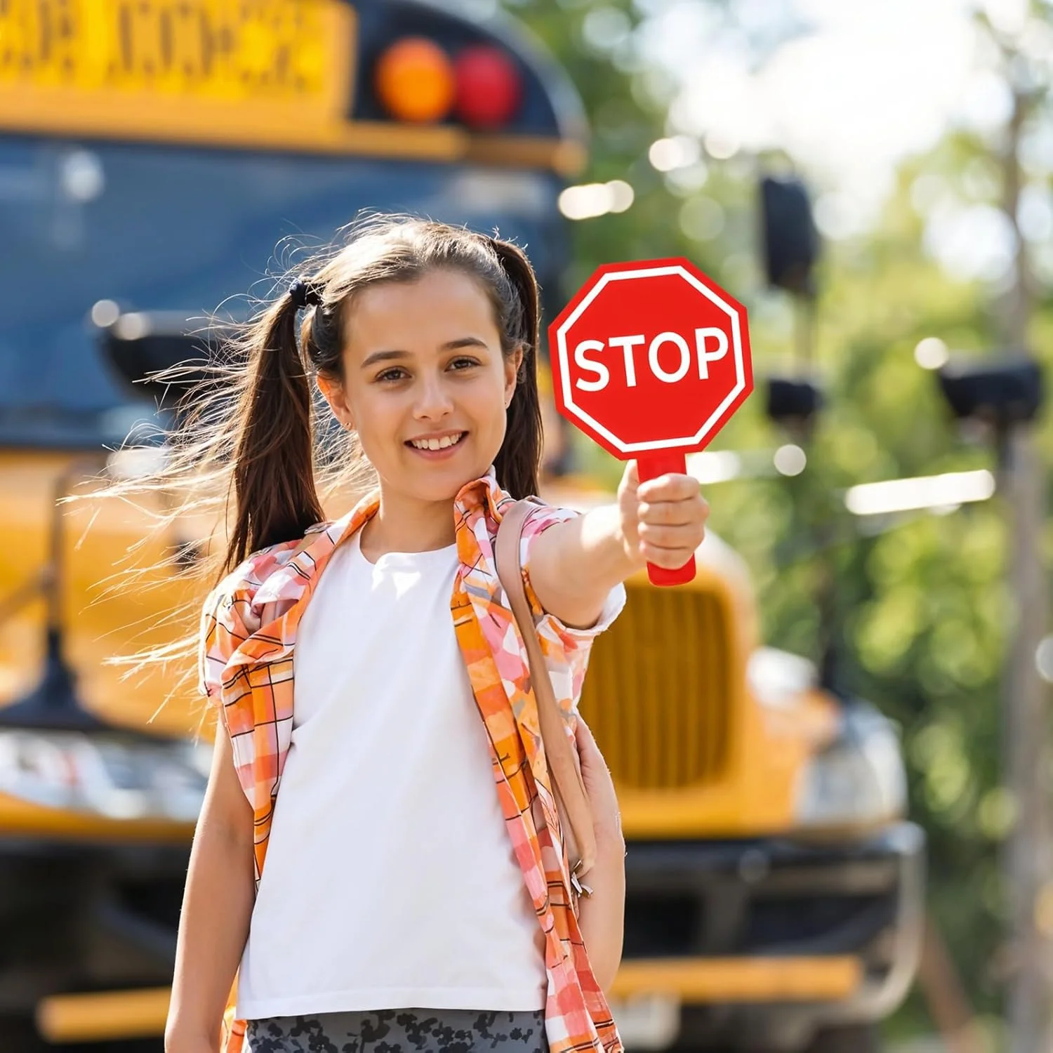 بسته 2 عددی تابلوی ایست و حرکت با دسته، 25x15 سانتی متر، تابلوی هشدار بازتابنده دو طرفه برای هدایت ترافیک و ایمنی خیابان (قرمز، سبز)