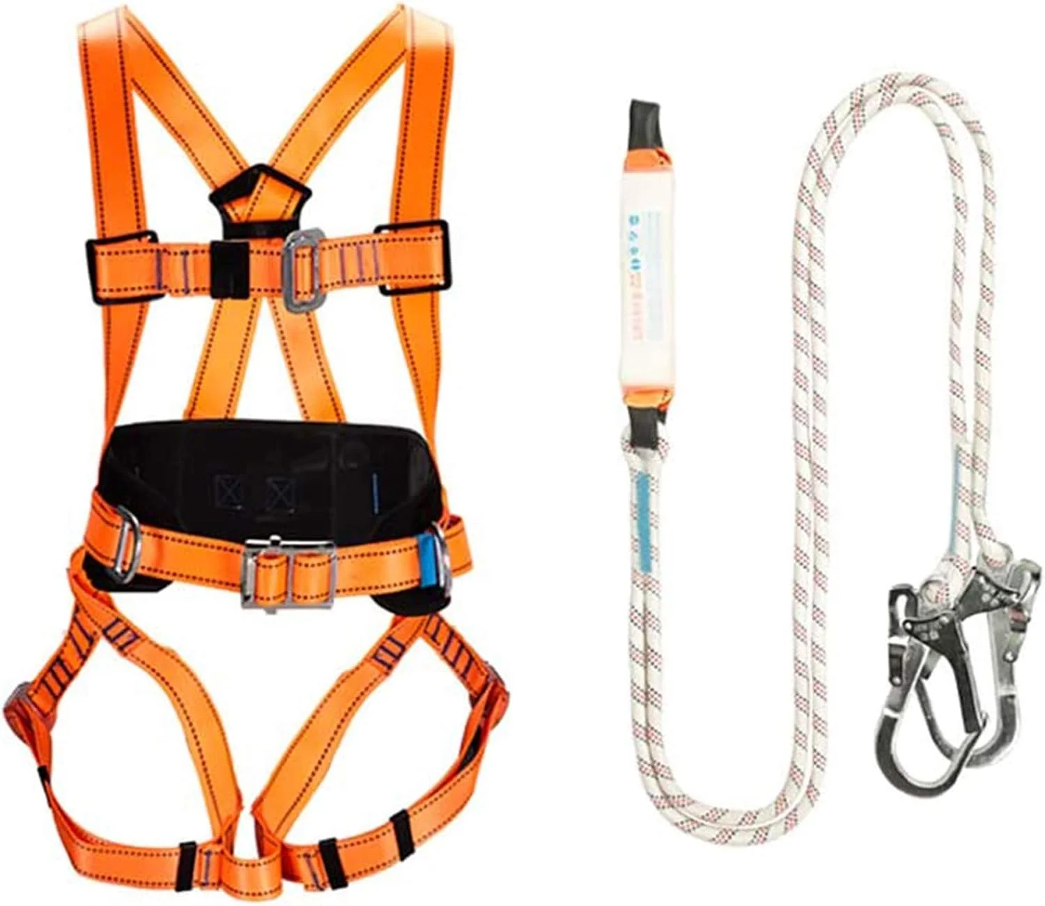کیت کمربند ایمنی DJGwsxu، کمربند ایمنی ضد سقوط، کمربند ایمنی محافظت در برابر سقوط از ارتفاع، کمربند ایمنی محافظ کمر، کمربند قابل تنظیم با قلاب جاذب ضربه، A(A)