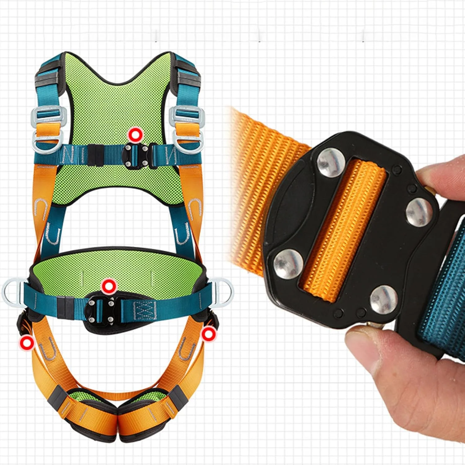 هارنس ایمنی برای ساخت و ساز، هارنس طناب محافظت در برابر سقوط - طناب جاذب شوک، کمربند پشتیبانی پد کمر راحت، تجهیزات فضای باز برای کوهنوردی، پیاده روی، کار در ارتفاع