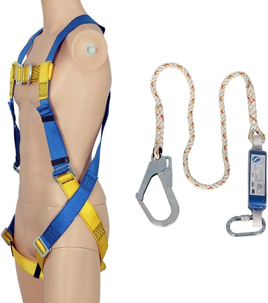 کیت مهار ایمنی سقوط صنعتی، کمربند ایمنی با طناب شوک گیر قابل تنظیم، مهار ساختمانی، برای کارگران ساختمانی بام، سورپرایز کوچک جهانی