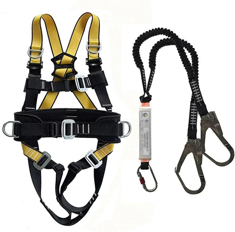 هارنس ایمنی ضد سقوط تمام بدن، کمربند ایمنی پلی استر مناسب فضای باز، طناب الاستیک، کیف بالشتکی، قلاب دوبل