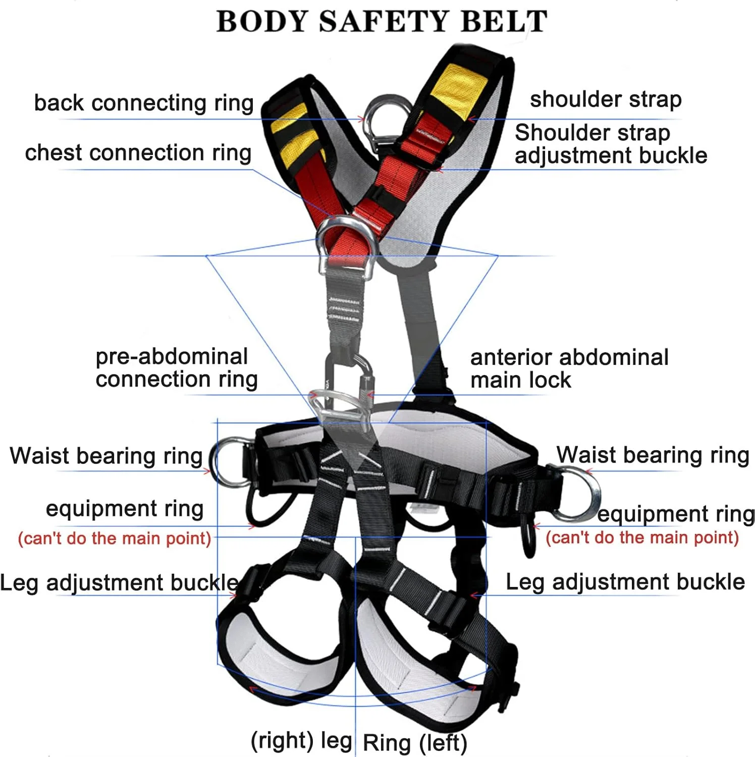 هارنس ایمنی تمام بدن CENAP، محافظت در برابر سقوط، مونتاژ جداشدنی، کشش تار قابل تنظیم، کمربند ایمنی صندلی برای صخره نوردی در فضای باز، کوهنوردی سراشیبی در ارتفاع بالا، M (سایز: S)