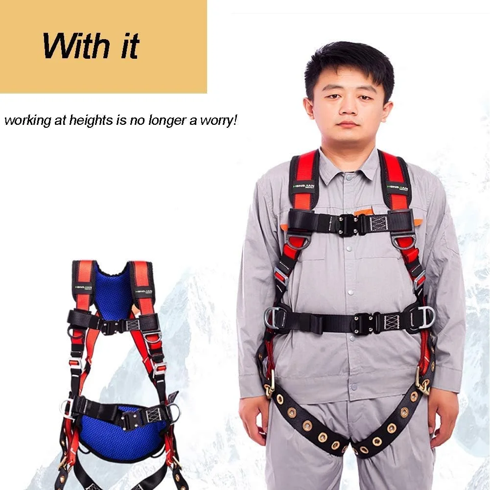 هارنس ایمنی ساختمانی MYIME، هارنس تمام بدن، هارنس ایمنی 5 نقطه ای توقف سقوط، اتصال سریع پاها و سینه، دارای پد پشتی، حلقه های D پشتی و جانبی، کمربند موقعیت یابی، برای کار هوایی LEOWE