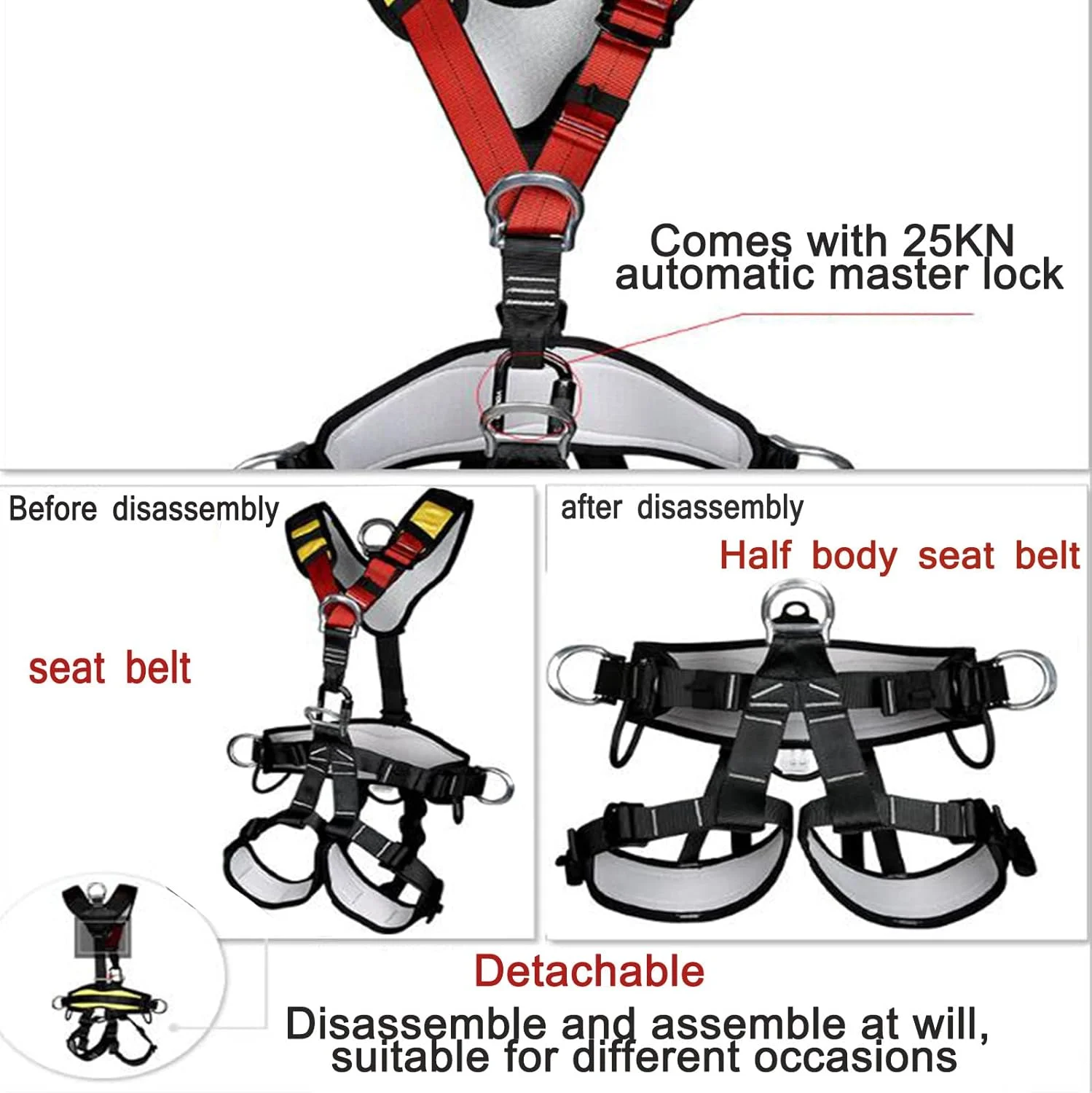 هارنس ایمنی تمام بدن CENAP، محافظت در برابر سقوط، مونتاژ جداشدنی، کشش تار قابل تنظیم، کمربند ایمنی صندلی برای صخره نوردی در فضای باز، کوهنوردی سراشیبی در ارتفاع بالا، M (سایز: S)