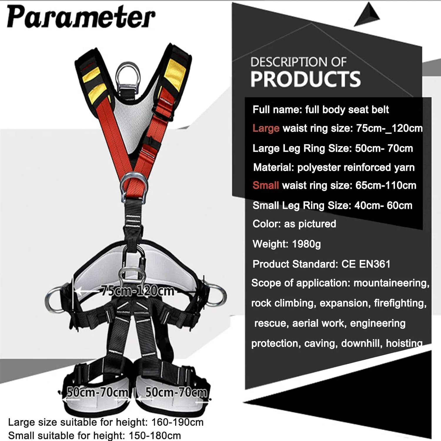 هارنس ایمنی تمام بدن CENAP، محافظت در برابر سقوط، مونتاژ جداشدنی، کشش تار قابل تنظیم، کمربند ایمنی صندلی برای صخره نوردی در فضای باز، کوهنوردی سراشیبی در ارتفاع بالا، M (سایز: S)