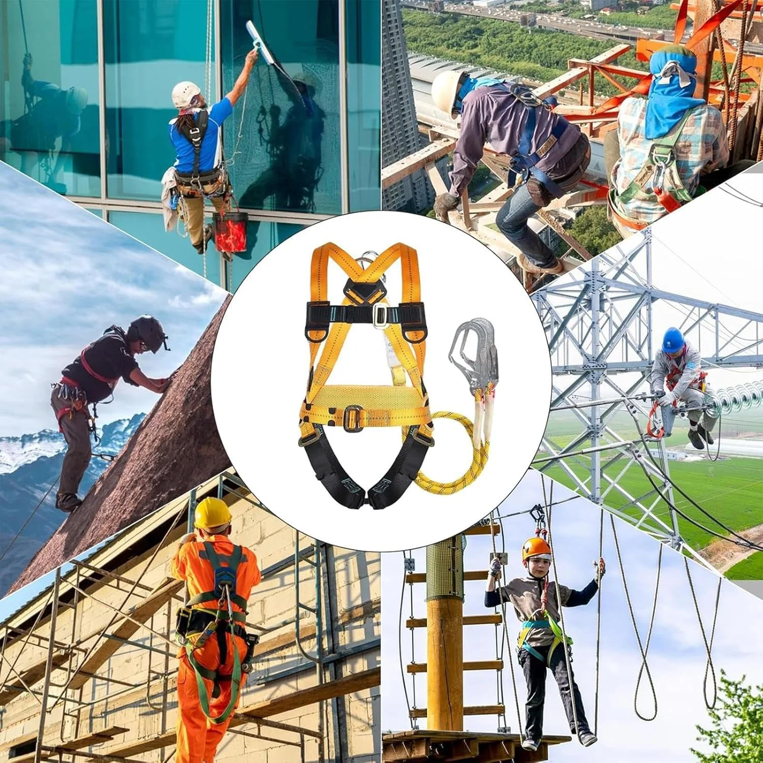 کیت محافظت در برابر سقوط هارنس ایمنی، کمربند محافظت کامل در برابر سقوط 5 نقطه ای، کیت ایمنی هارنس قابل تنظیم برای سقف، هارنس محافظت کامل از بدن برای سقف، بند محافظت در برابر سقوط چند منظوره