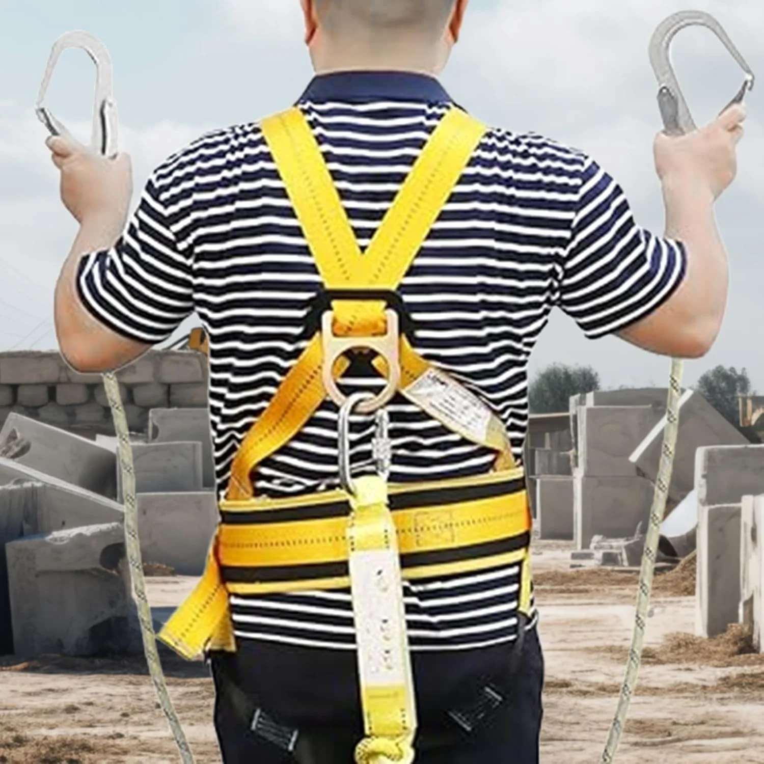 کیت محافظت در برابر سقوط هارنس ایمنی، کمربند محافظت کامل در برابر سقوط 5 نقطه ای، کیت ایمنی هارنس قابل تنظیم برای سقف، هارنس محافظت کامل از بدن برای سقف، بند محافظت در برابر سقوط چند منظوره