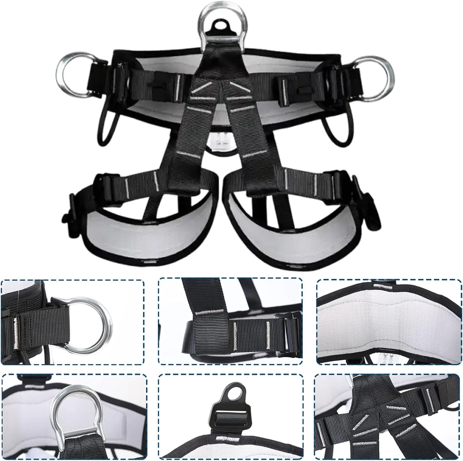 هارنس سنگ نوردی مردانه | هارنس کمربند ایمنی قابل تنظیم | محافظت از کمر با تسمه های قوی تحمل بار، کمربندهای پشتیبانی برای غارنوردی، صخره نوردی، فرود