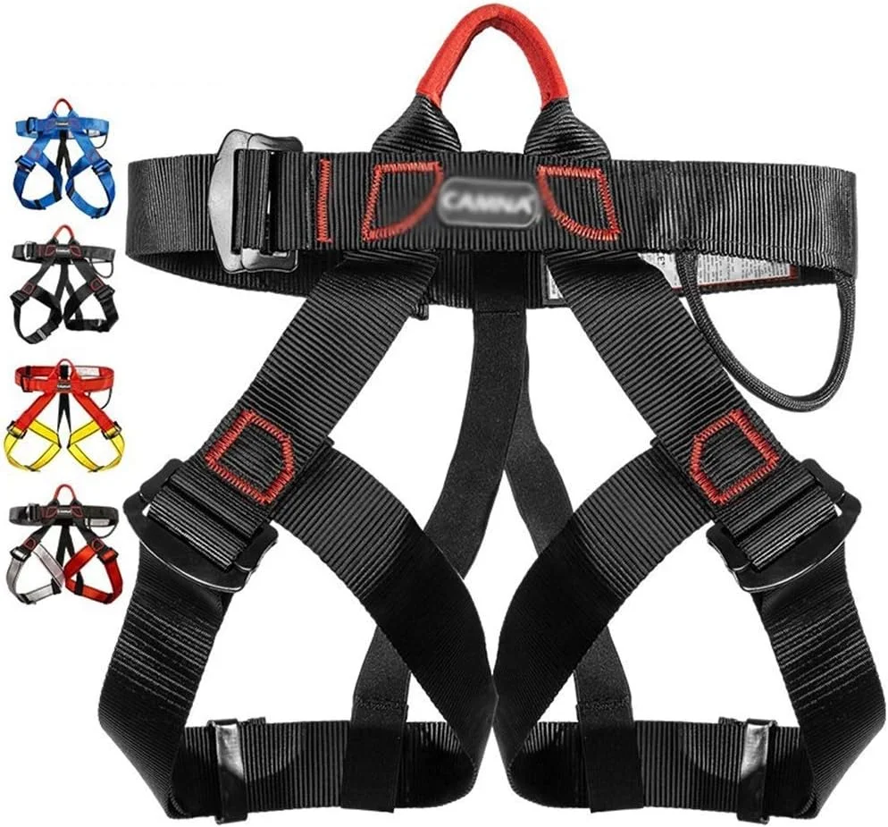 هارنس ایمنی کمربند کوهنوردی، محافظت از سقوط نیم تنه اتصالات فلزی قابل تنظیم ظرفیت تحمل بالا مقاومت در برابر سایش قوی برای غارنوردی کوهنوردی صخره نوردی LEOWE (رنگ: مشکی)