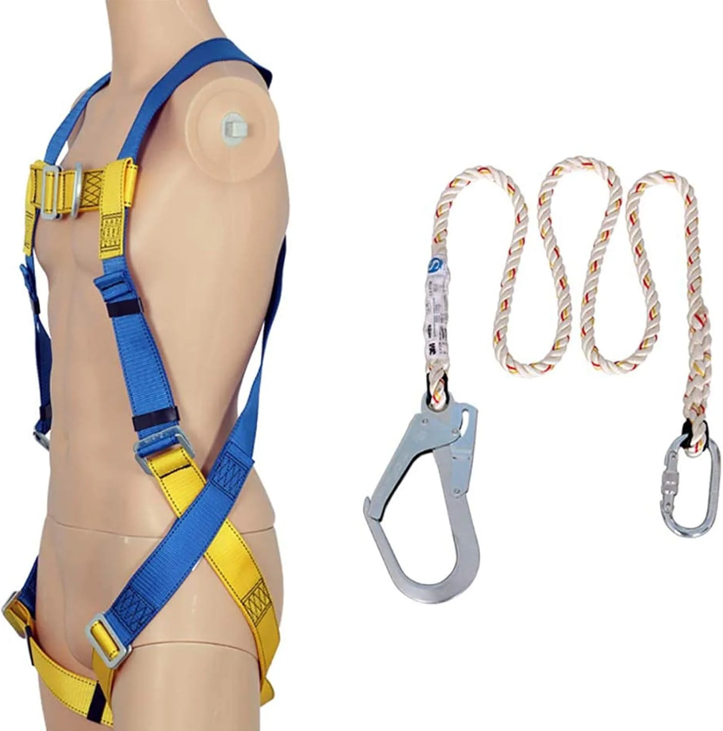 کیت مهار ایمنی سقوط صنعتی GJDtyui، کمربند ایمنی با طناب شوک گیر قابل تنظیم، مهار ساختمانی، برای کارگران ساختمانی بام، A