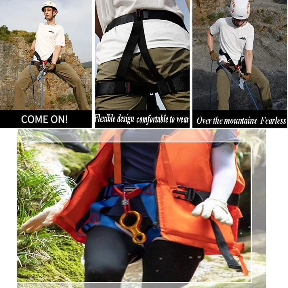 هارنس ایمنی کمربند کوهنوردی، محافظت از سقوط نیم تنه اتصالات فلزی قابل تنظیم ظرفیت تحمل بالا مقاومت در برابر سایش قوی برای غارنوردی کوهنوردی صخره نوردی LEOWE (رنگ: مشکی)