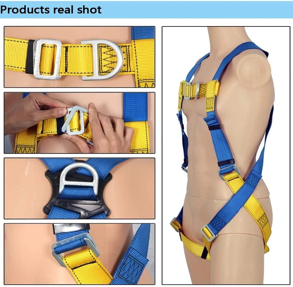 کیت مهار ایمنی سقوط صنعتی GJDtyui، کمربند ایمنی با طناب شوک گیر قابل تنظیم، مهار ساختمانی، برای کارگران ساختمانی بام، A