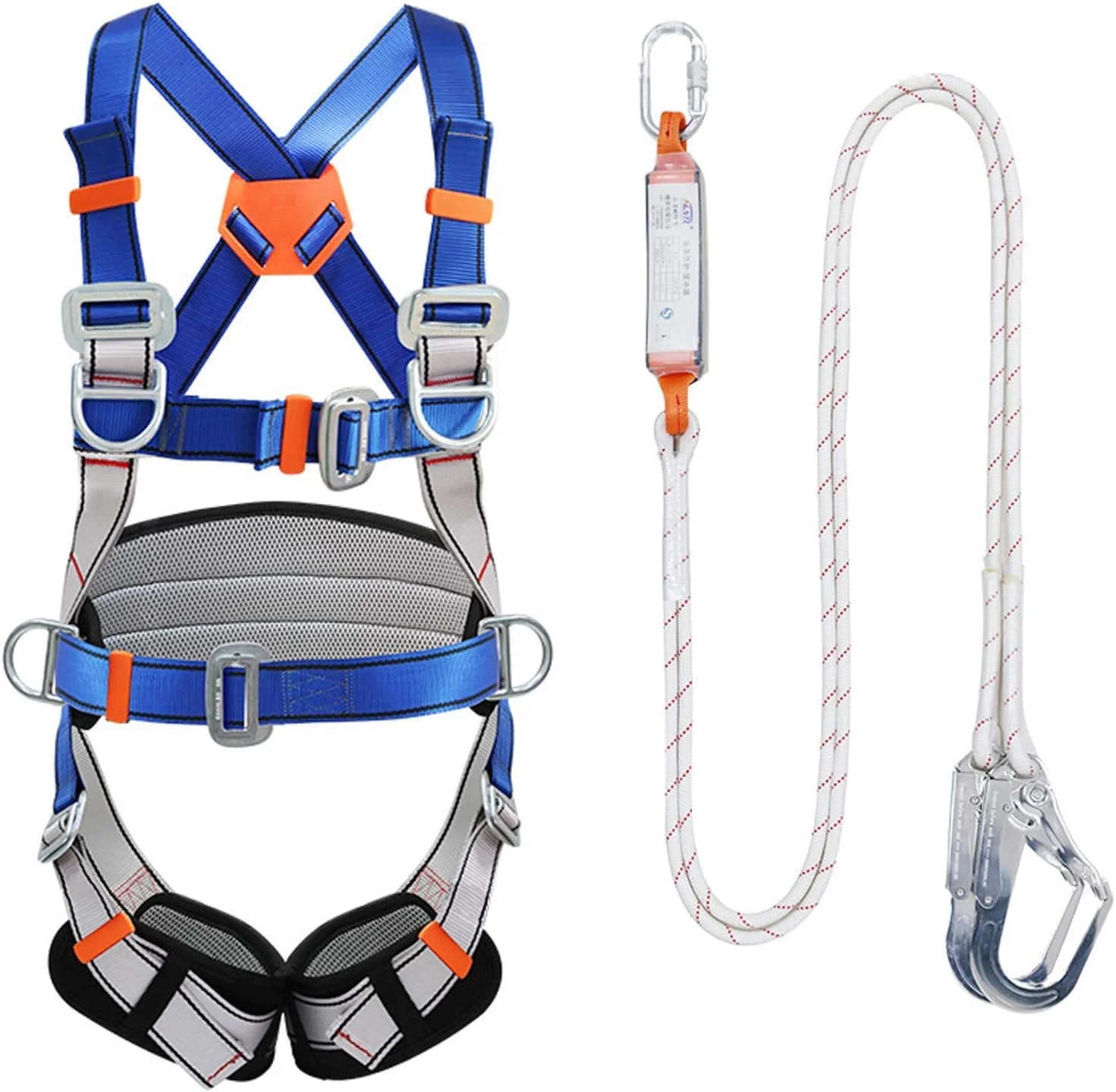 هارنس ایمنی تمام بدن FBITE، تجهیزات حفاظت فردی قابل حمل، کمربند ایمنی 5 نقطه ای برای کارهای تعمیر و نگهداری، سگک بزرگ 1.2 متری، تک طناب (سایز: طناب دوبل)