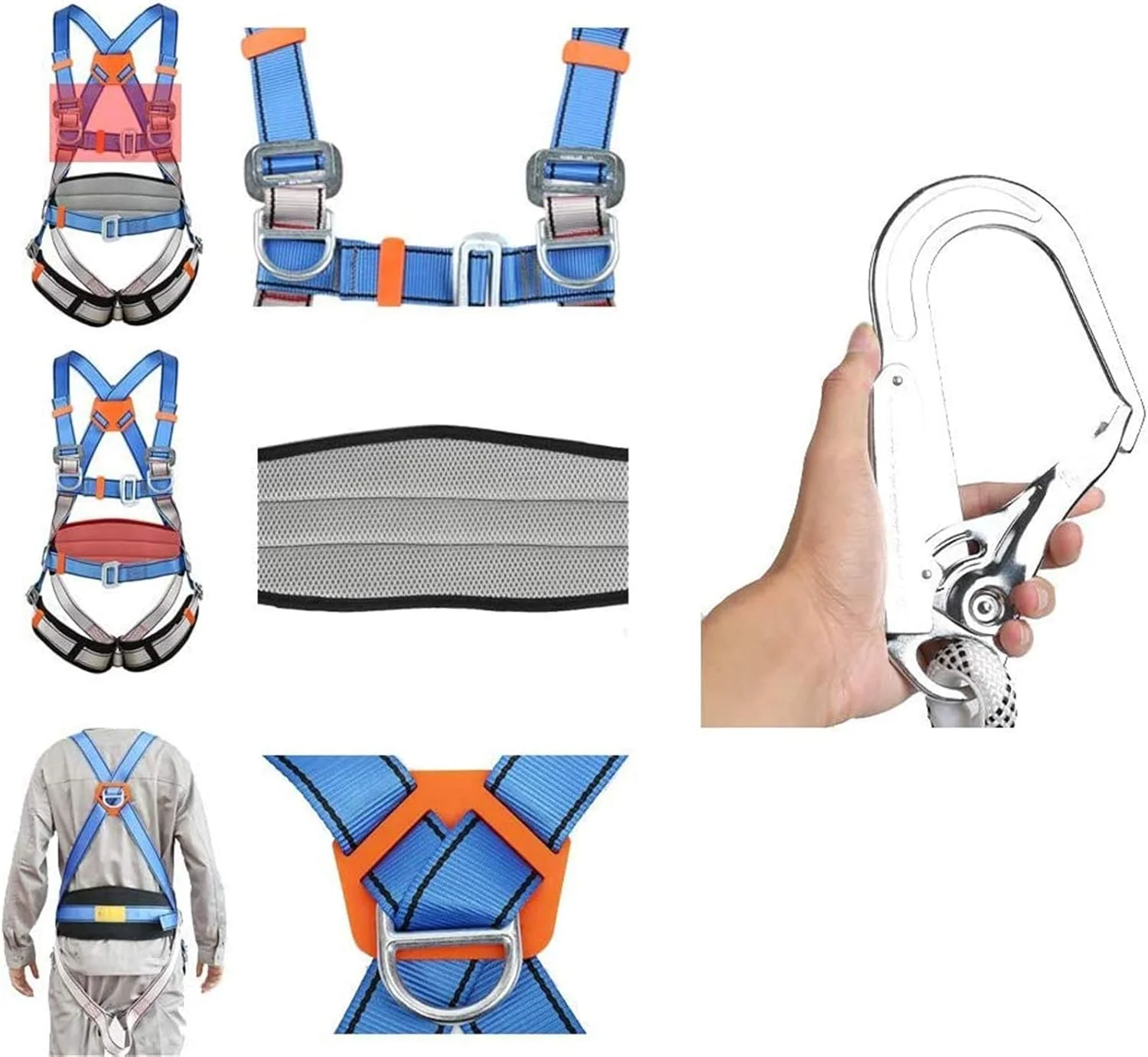 هارنس ایمنی تمام بدن FBITE، تجهیزات حفاظت فردی قابل حمل، کمربند ایمنی 5 نقطه ای برای کارهای تعمیر و نگهداری، سگک بزرگ 1.2 متری، تک طناب (سایز: طناب دوبل)