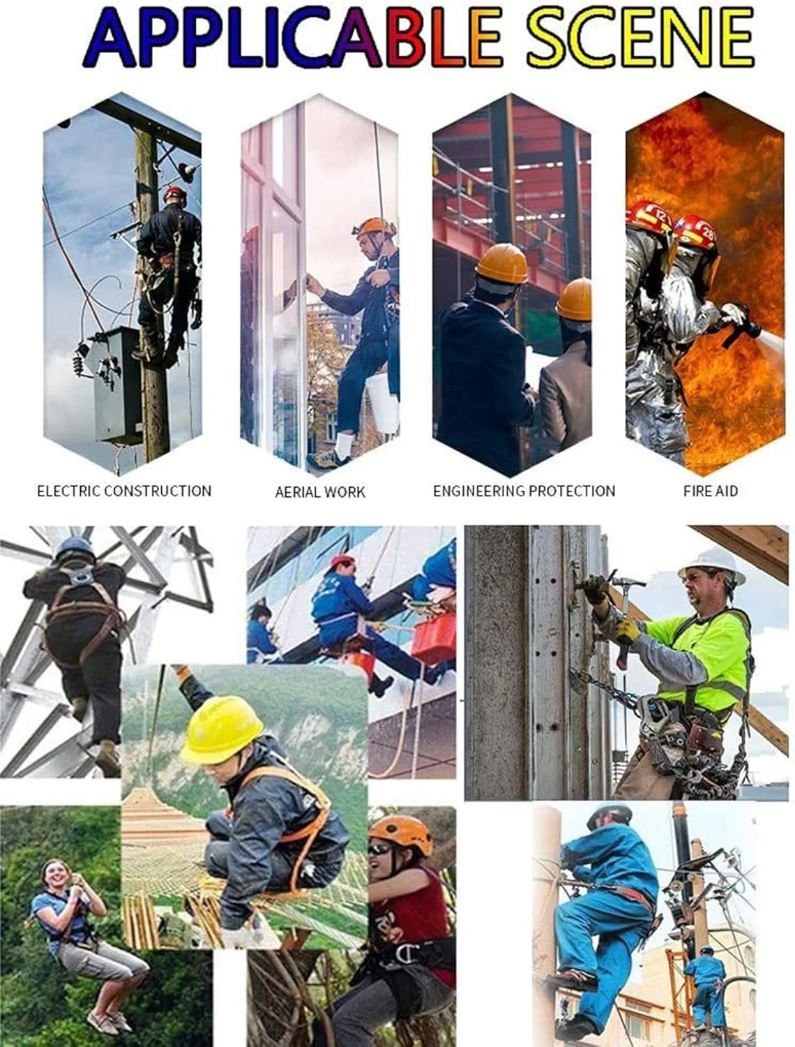 هارنس ایمنی تمام بدن FBITE، تجهیزات حفاظت فردی قابل حمل، کمربند ایمنی 5 نقطه ای برای کارهای تعمیر و نگهداری، سگک بزرگ 1.2 متری، تک طناب (سایز: طناب دوبل)