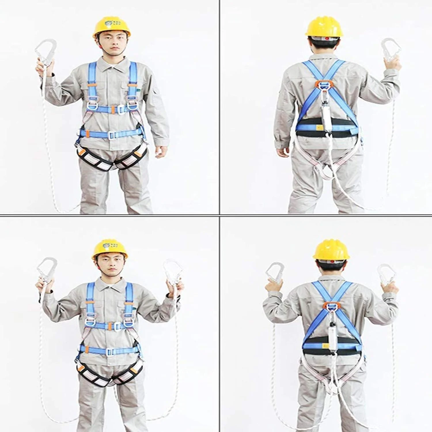 هارنس ایمنی تمام بدن FBITE، تجهیزات حفاظت فردی قابل حمل، کمربند ایمنی 5 نقطه ای برای کارهای تعمیر و نگهداری، سگک بزرگ 1.2 متری، تک طناب (سایز: طناب دوبل)