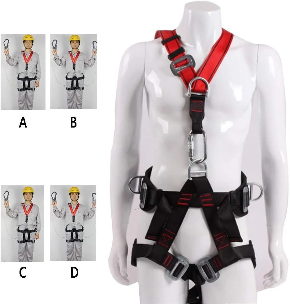 هارنس ایمنی GJDtyui، محافظت در برابر سقوط، هارنس صخره نوردی، کمربند کامل بدن برای برقکار، ساخت و ساز، نگهداری، همراه با طناب محافظت در برابر سقوط و قلاب
