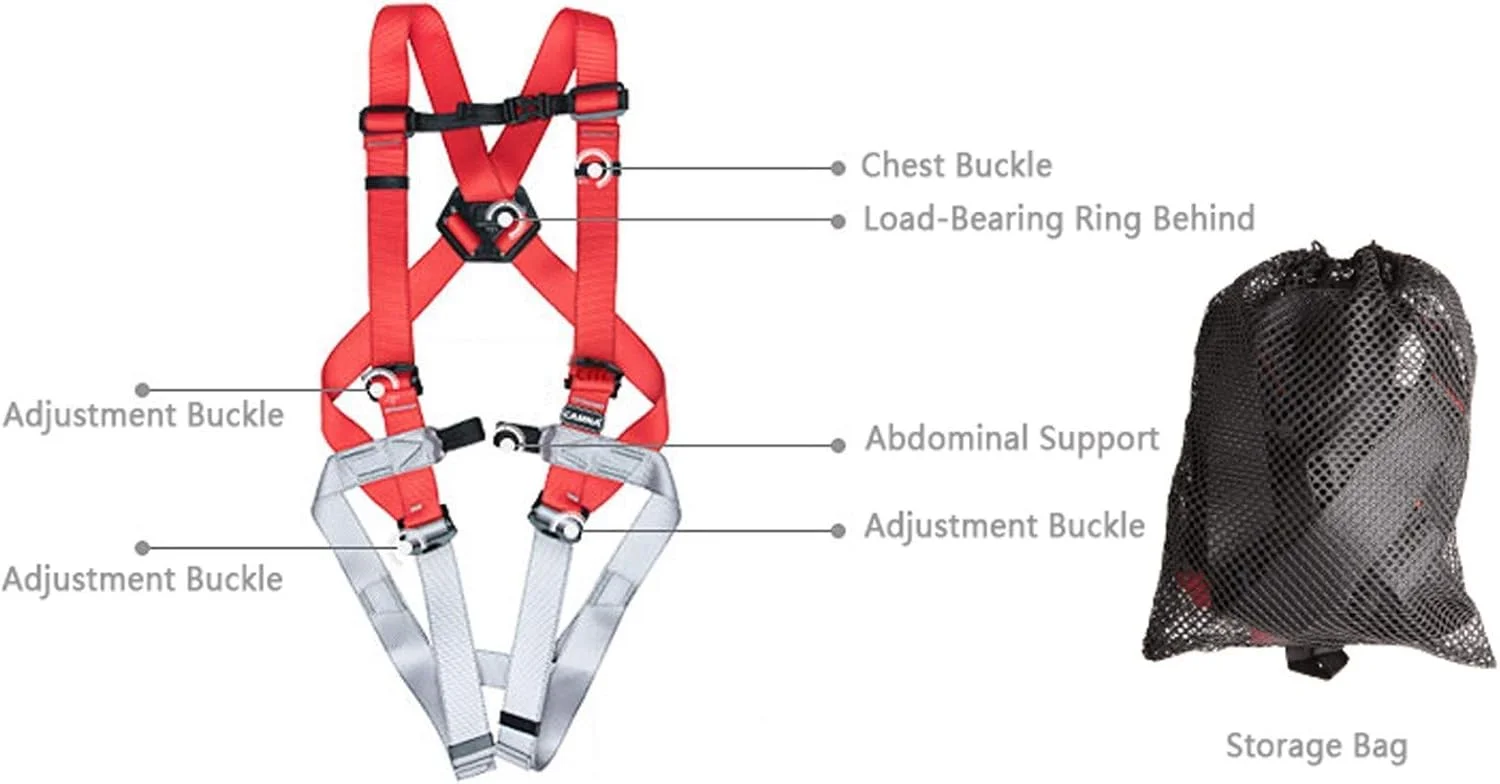 کیت ضد سقوط هارنس ایمنی کمربند محافظ بدن قابل تنظیم برای کوهنوردی، غارنوردی، سقف کاری و بام کیت ضد سقوط هارنس ایمنی کمربند محافظ بدن قابل تنظیم برای کوهنوردی، غارنوردی، سقف کاری و بام