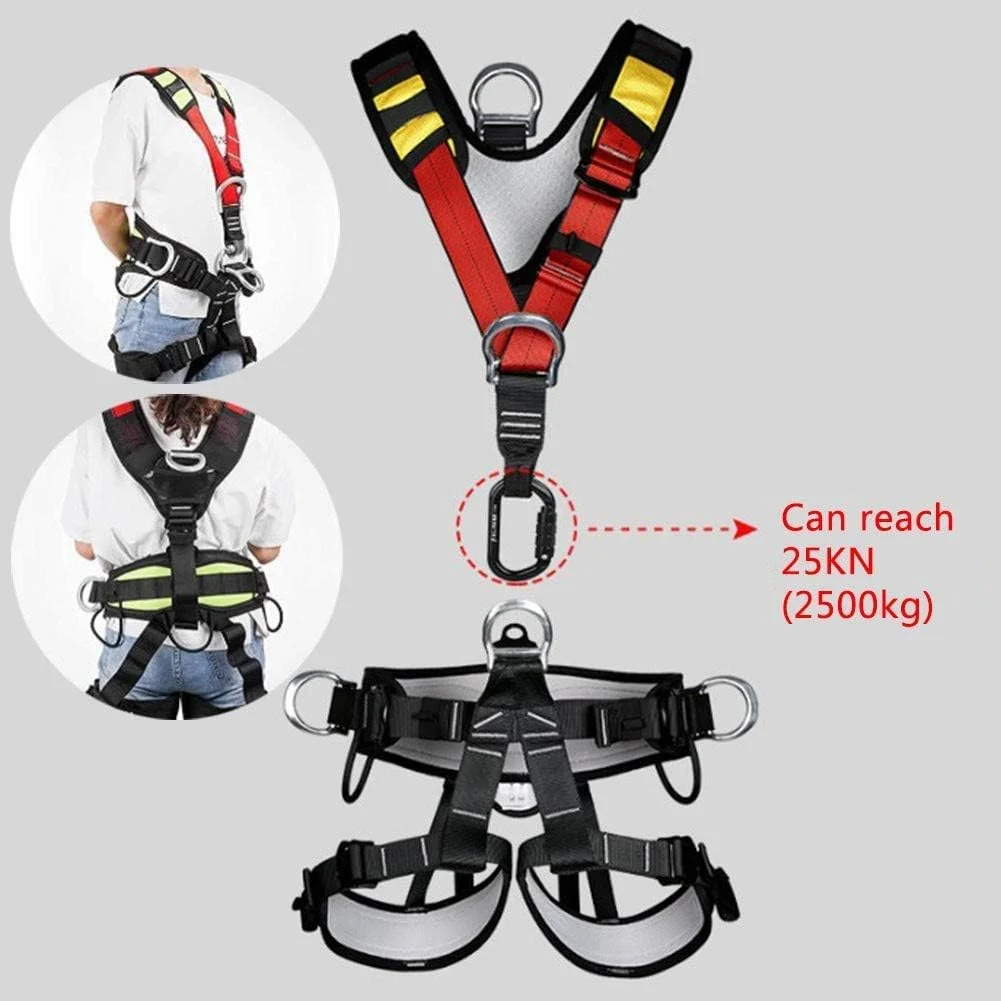 هارنس ایمنی ساختمانی، هارنس ایمنی تمام بدن برای محافظت در برابر سقوط، با 5 حلقه D و کمربند کمری پد دار برای کار در ارتفاع، صخره نوردی