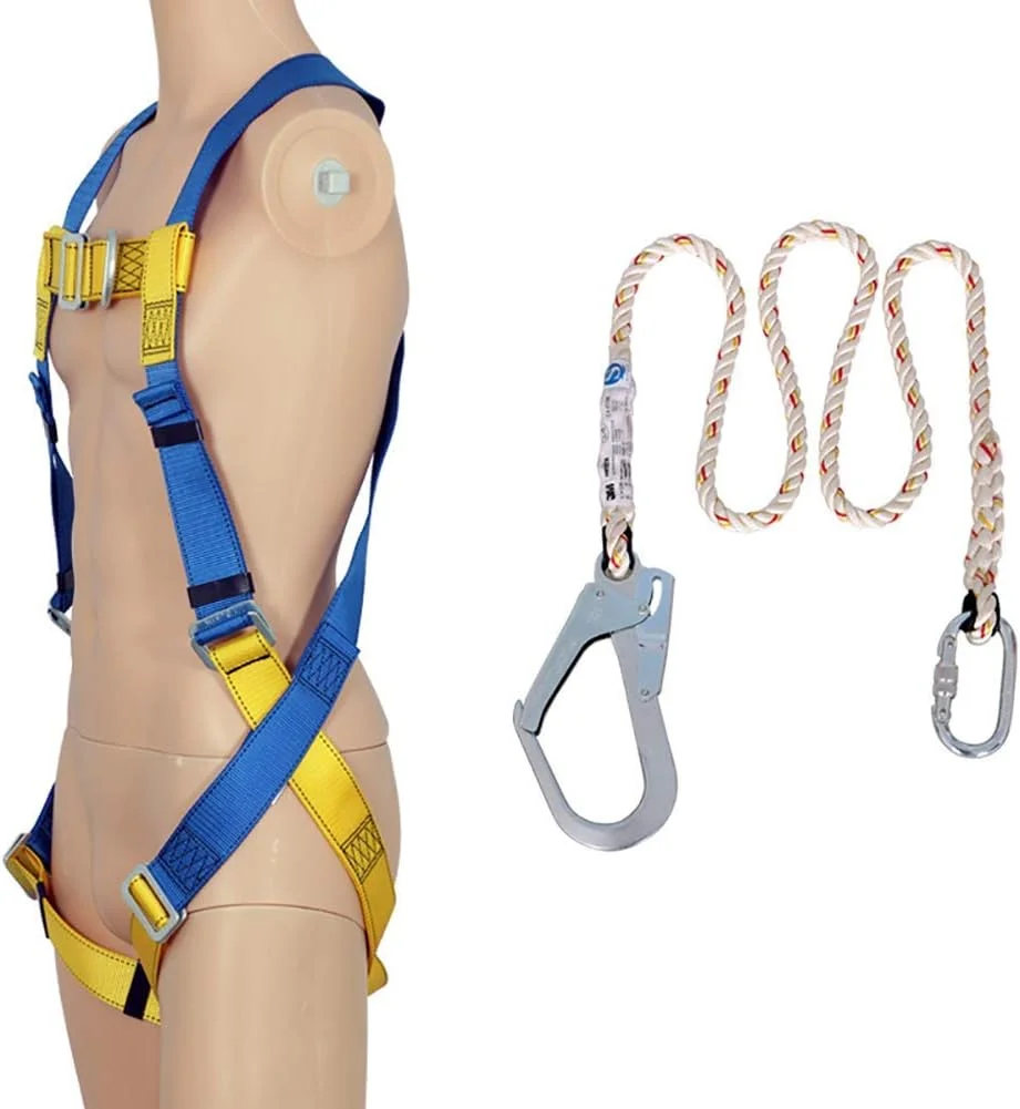 Industrial Anti-Fall Safety Harness Set, Safety Belt with Adjustable Shock Absorption Hook Strap, Construction Harnesses, for Roofing Construction, Universal