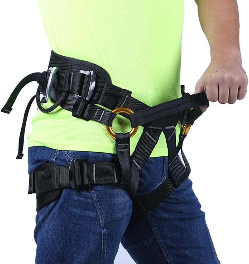 هارنس صعود قابل تنظیم، هارنس ضخیم نیم تنه برای نجات آتش نشانی، غارنوردی، صخره نوردی، فرود، محافظت از درخت، کمربند ایمنی کمر LEOWE (رنگ: مشکی)