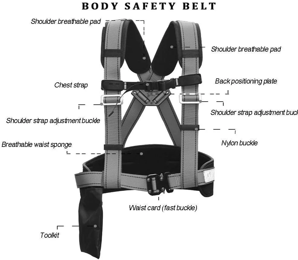 هارنس ایمنی، کیت محافظت در برابر سقوط، کمربند صندلی هارنس کوهنوردی قابل تنظیم طناب نجات آنتن ایمنی شغلی در فضای باز