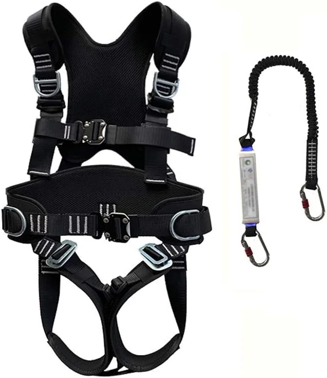 هارنس ایمنی محافظت در برابر سقوط، هارنس ایمنی، کیت توقف سقوط، هارنس ایمنی تمام بدن مدل جلیقه ای، با 3 حلقه D، کمربند و پد، اتصال سریع پاها و سینه LEOWE (سایز: بدون طناب)