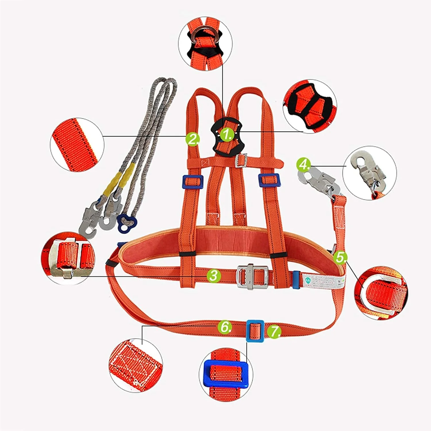هارنس ایمنی سقوط، هارنس محافظت از سقوط تمام بدن نارنجی، کمربند قابل تنظیم با قلاب مناسب برای هر خانواده
