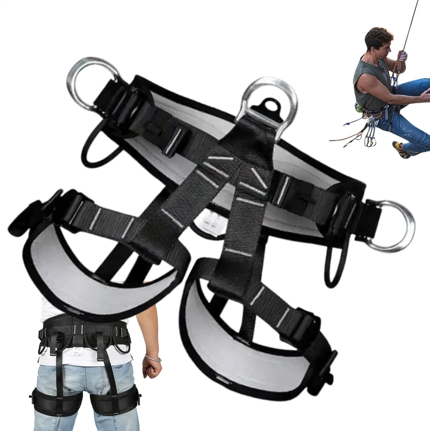 هارنس صخره نوردی | هارنس کمربند ایمنی قابل تنظیم، محافظت از کمر با تسمه های تحمل بار قوی، کمربندهای پشتیبانی برای غارنوردی، صخره نوردی، فرود