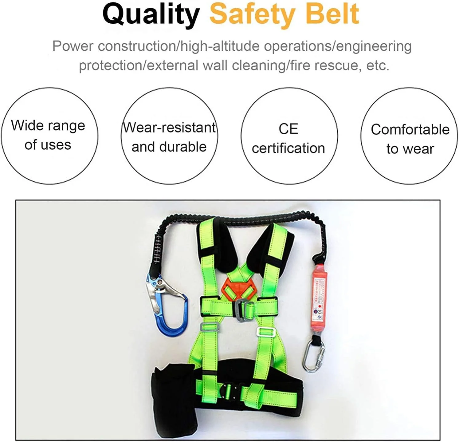 هارنس ایمنی، هارنس ایمنی ضد سقوط زرد جهانی، کمربند قابل تنظیم با قلاب قابل استفاده برای اندازه های مختلف بدن