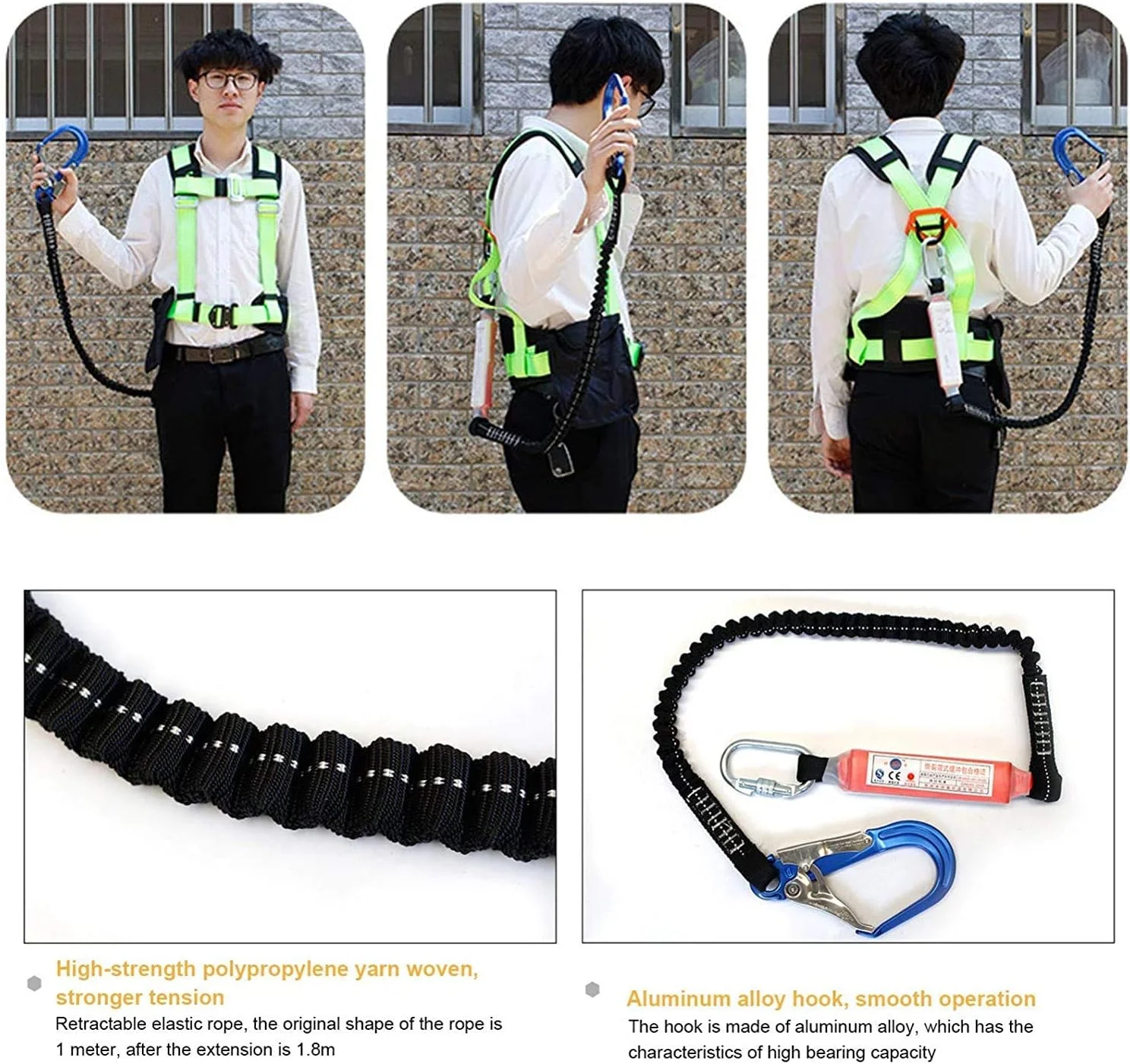 هارنس ایمنی، هارنس ایمنی ضد سقوط زرد جهانی، کمربند قابل تنظیم با قلاب قابل استفاده برای اندازه های مختلف بدن