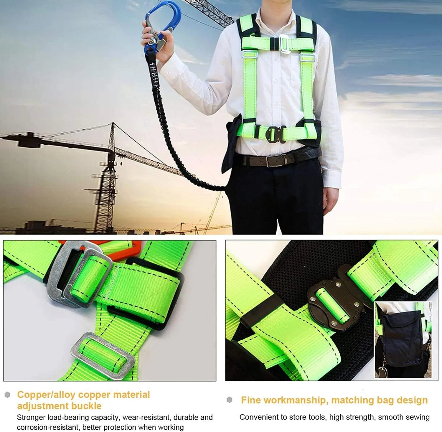 هارنس ایمنی، هارنس ایمنی ضد سقوط زرد جهانی، کمربند قابل تنظیم با قلاب قابل استفاده برای اندازه های مختلف بدن