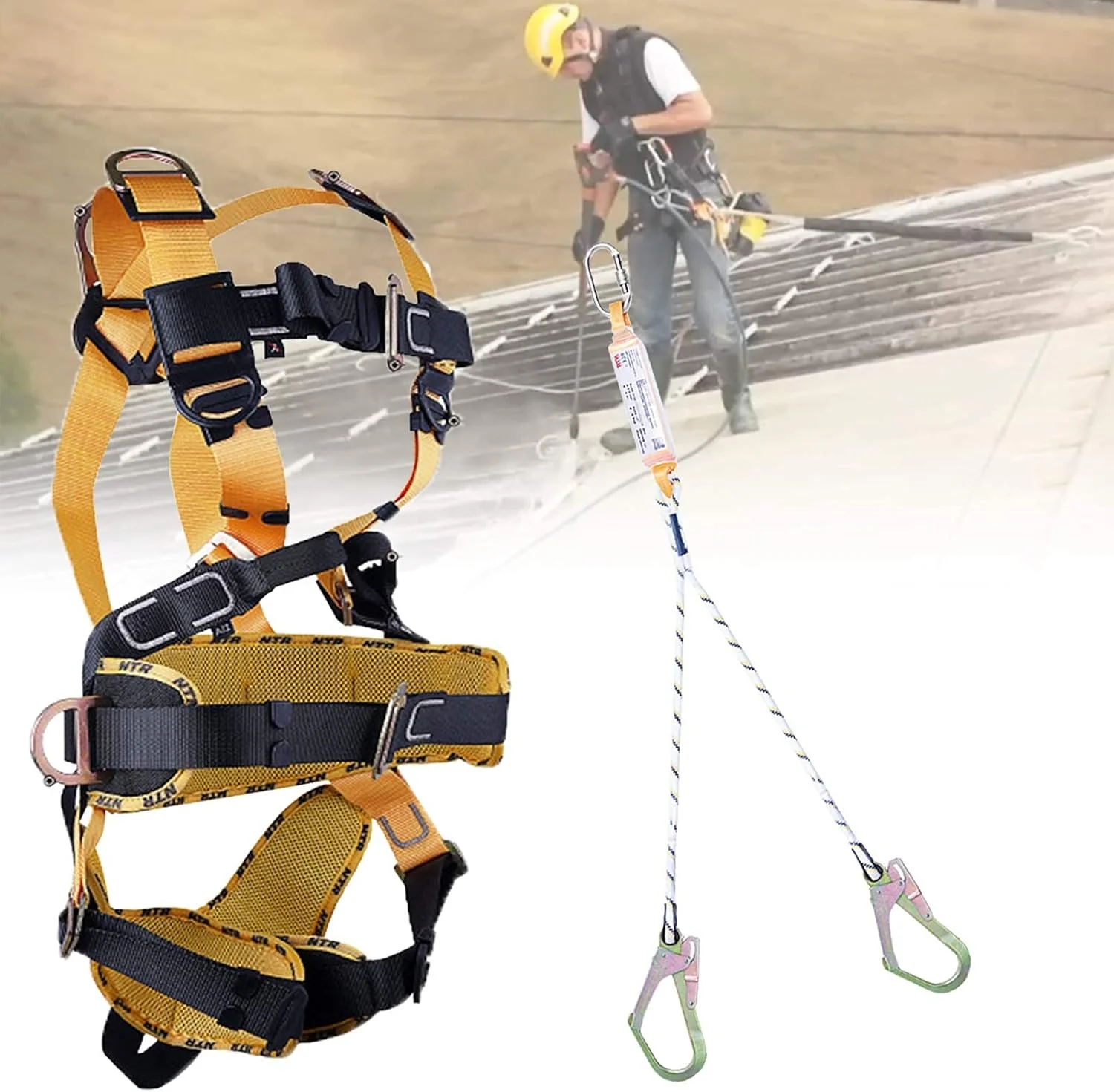 ست قلاب کمربند ایمنی، کمربند ایمنی محافظت در برابر سقوط، کمربند ایمنی محافظت کامل از بدن بادوام و قوی برای درخت نوردی، کوهنوردی، آتش نشانی