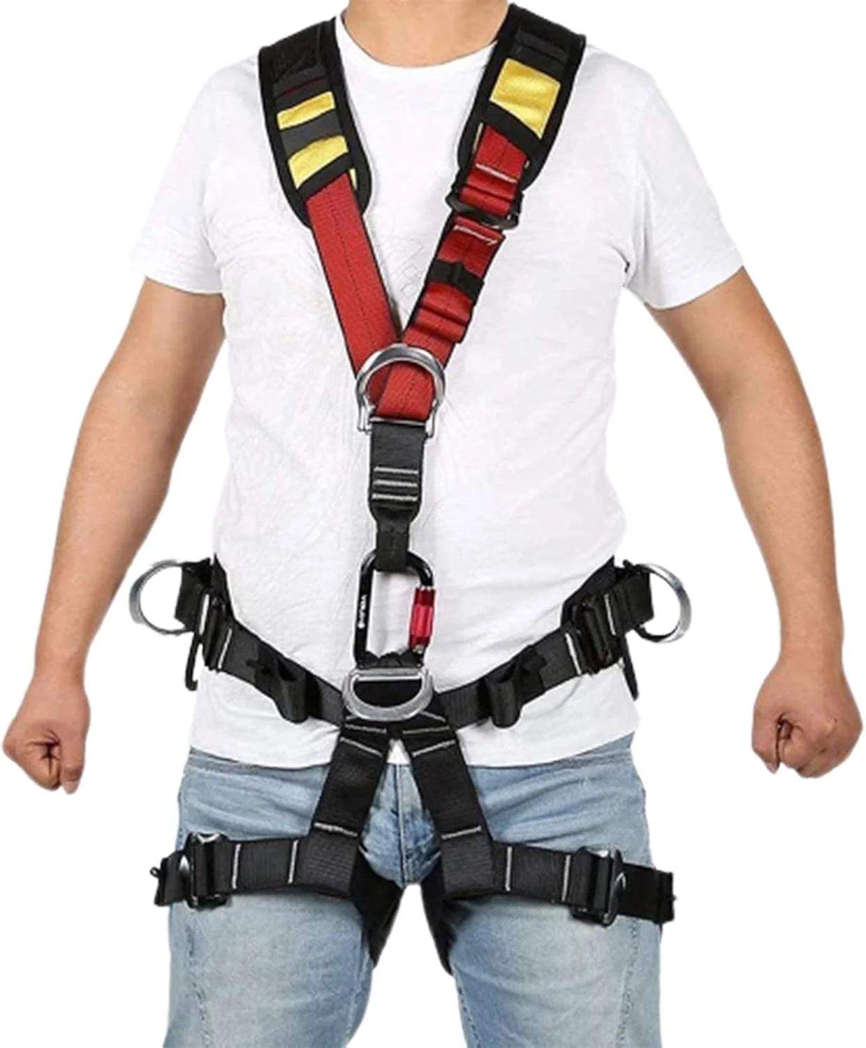 ست قلاب کمربند ایمنی، کمربند ایمنی محافظت در برابر سقوط، کمربند ایمنی تمام بدن بادوام و قوی برای صعود به درخت، کوهنوردی، آتش نشانی