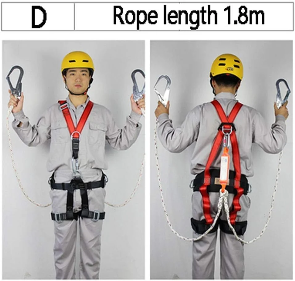 هارنس ایمنی، محافظت در برابر سقوط، هارنس صخره نوردی، کمربند کامل بدن برای برقکار، ساخت و ساز، نگهداری به همراه طناب محافظت در برابر سقوط با قلاب LEOWE (رنگ: D، سایز: 1.8 متر)