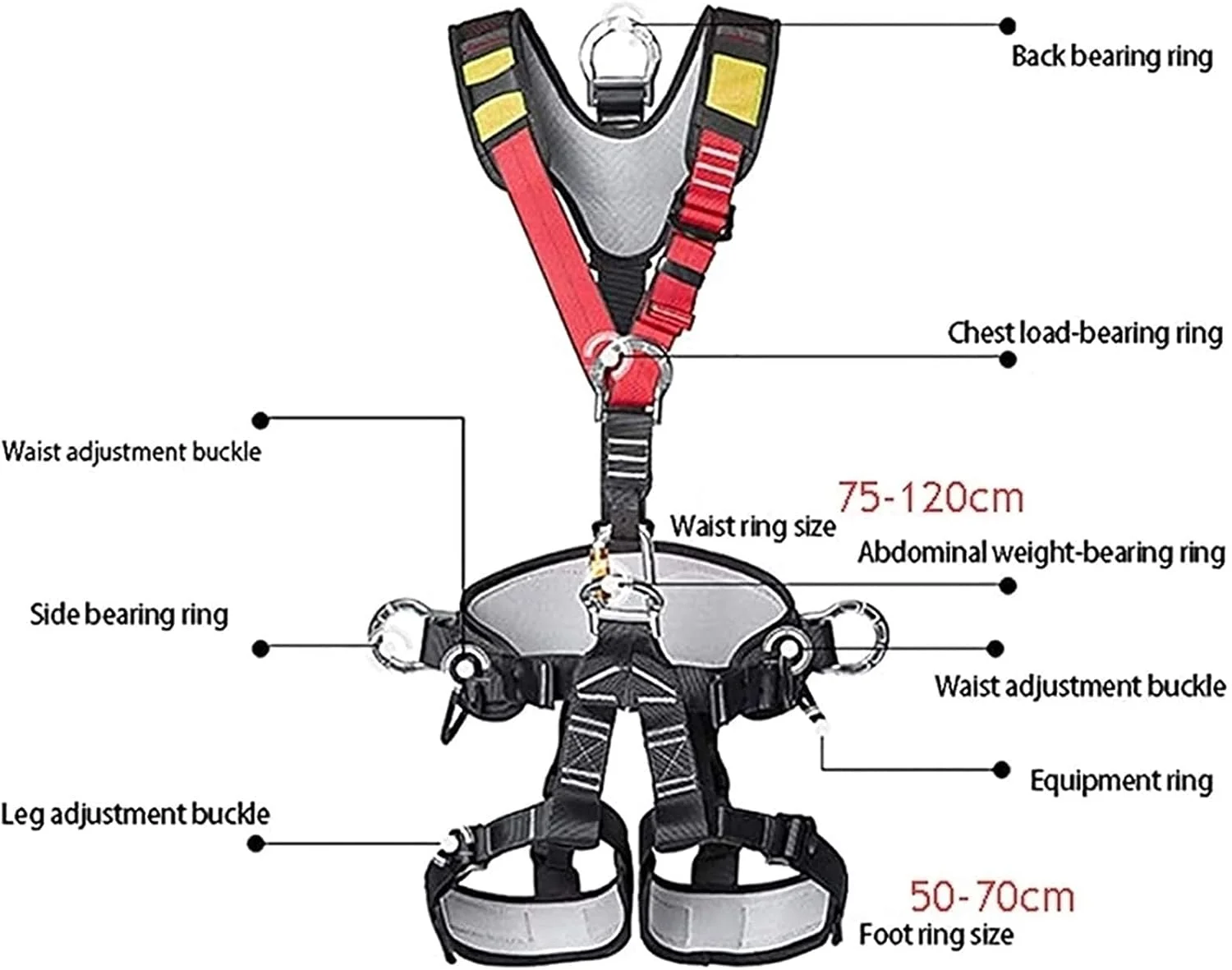 ست قلاب کمربند ایمنی، کمربند ایمنی محافظت در برابر سقوط، کمربند ایمنی تمام بدن بادوام و قوی برای صعود به درخت، کوهنوردی، آتش نشانی